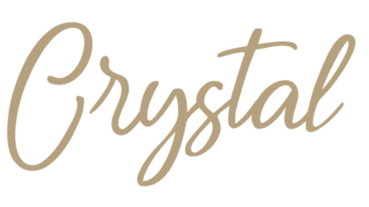 Elegant script font spelling 'Crystal' in tan colour