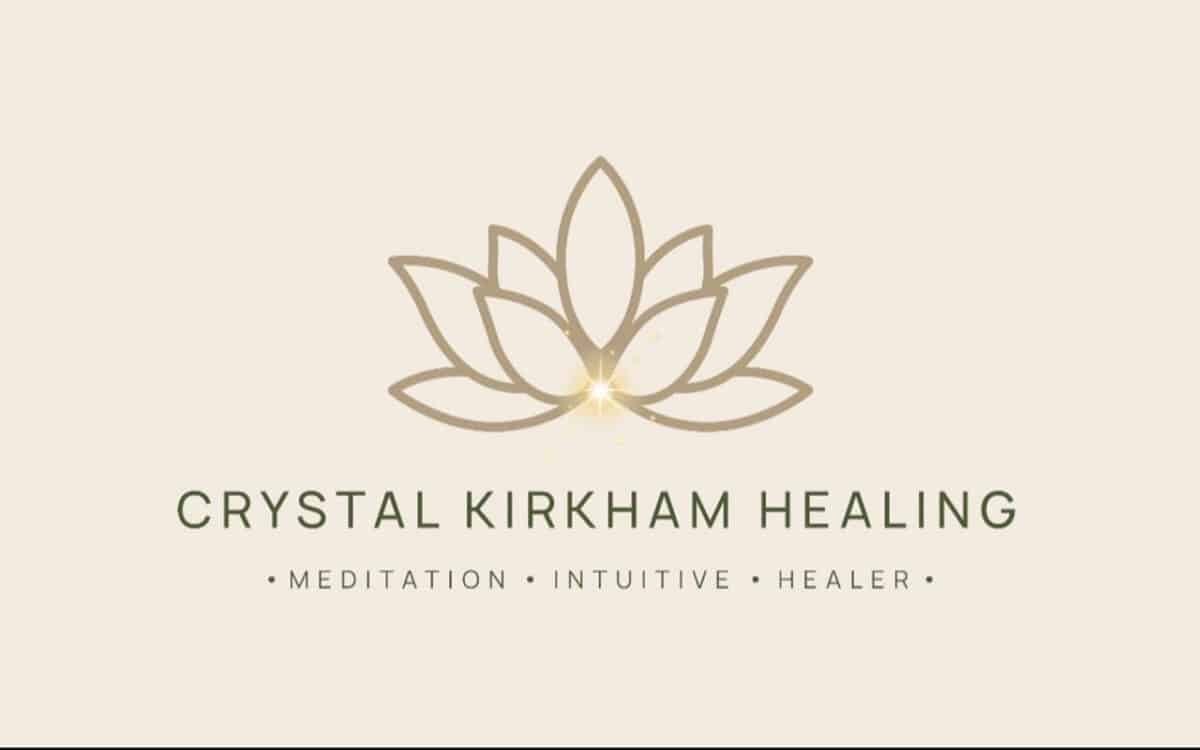 Crystal Kirkham Healing logo with lotus symbol, meditation and healing services