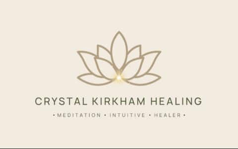 Crystal Kirkham Healing logo with lotus symbol, meditation and healing services