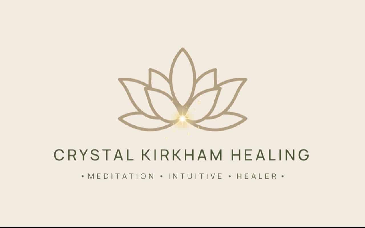Crystal Kirkham Healing logo with lotus symbol, meditation and healing services