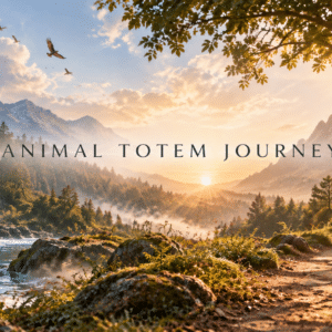 Scenic mountain landscape with waterfall and sunset, Animal Totem Journey