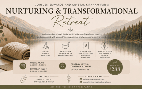 Nurturing and transformative retreat poster with event details in Grande Prairie, AB